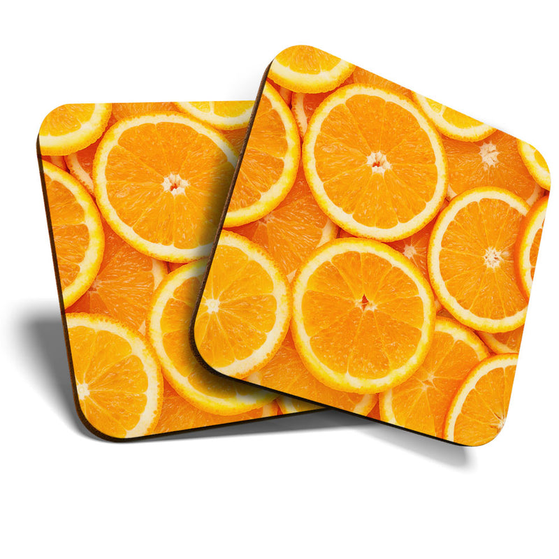 Great Coasters (Set of 2) Square / Glossy Quality Coasters / Tabletop Protection for Any Table Type - Healthy Food Sliced Orange