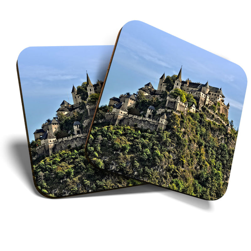 Great Coasters (Set of 2) Square / Glossy Quality Coasters / Tabletop Protection for Any Table Type - Hochosterwitz Castle Austria