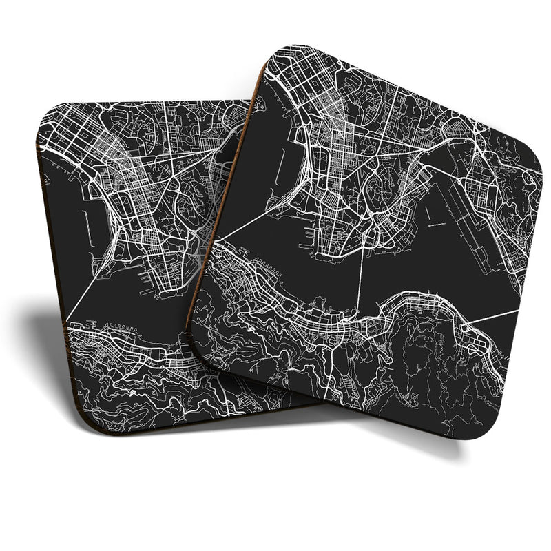 Great Coasters (Set of 2) Square / Glossy Quality Coasters / Tabletop Protection for Any Table Type - Hong Kong Urban Street Map
