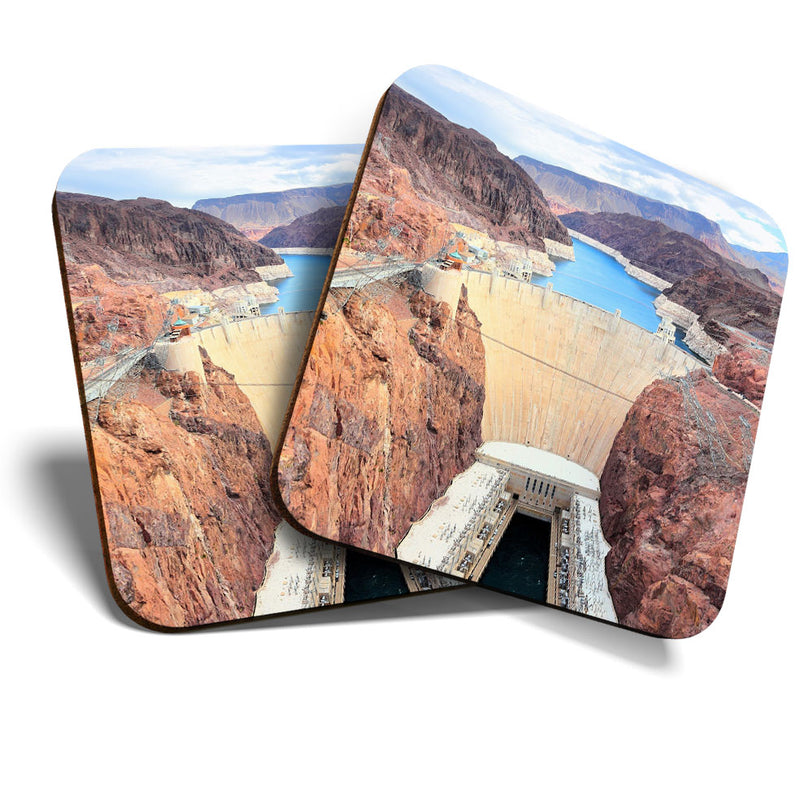 Great Coasters (Set of 2) Square / Glossy Quality Coasters / Tabletop Protection for Any Table Type - Cool Hoover Dam Nevada USA