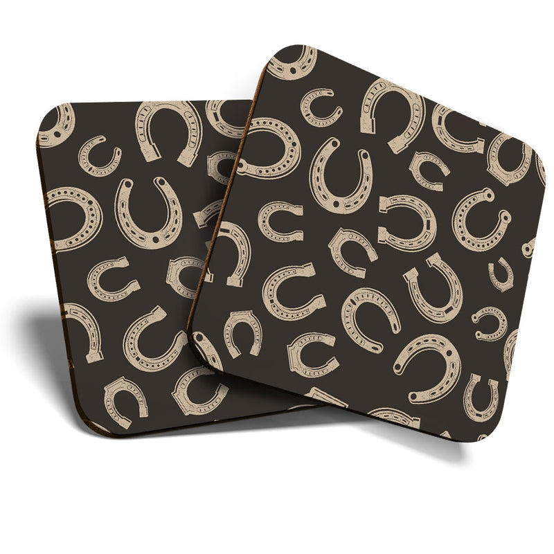 Great Coasters (Set of 2) Square / Glossy Quality Coasters / Tabletop Protection for Any Table Type - Cool Lucky Charm Horse Shoes