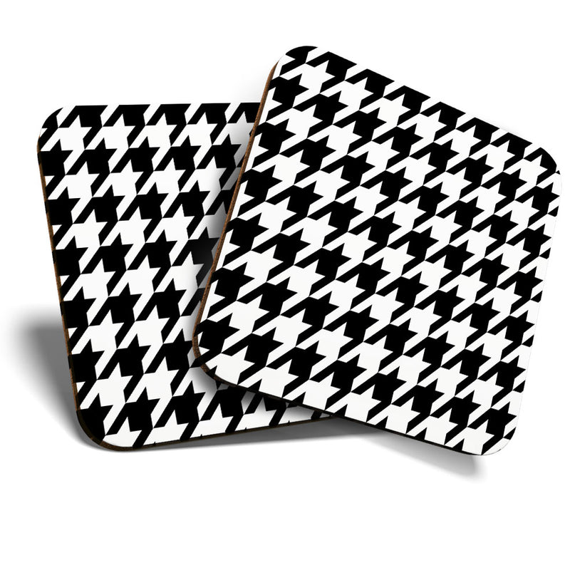 Great Coasters (Set of 2) Square / Glossy Quality Coasters / Tabletop Protection for Any Table Type - Houndstooth Check Pattern