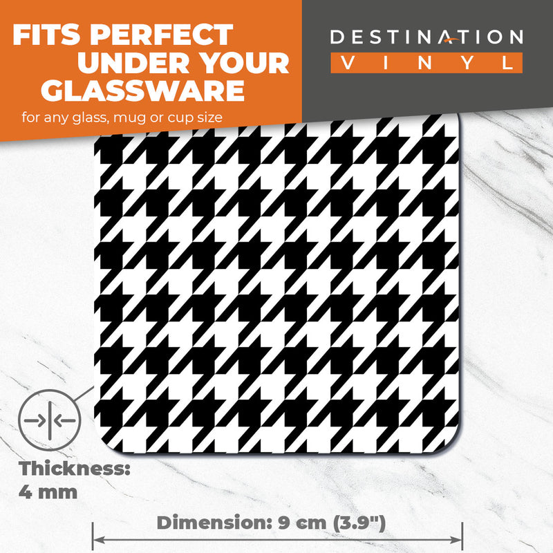 Great Coasters (Set of 2) Square / Glossy Quality Coasters / Tabletop Protection for Any Table Type - Houndstooth Check Pattern