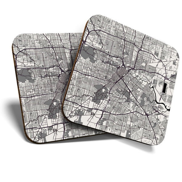 Great Coasters (Set of 2) Square / Glossy Quality Coasters / Tabletop Protection for Any Table Type - Houston Urban Street Map USA  #3365