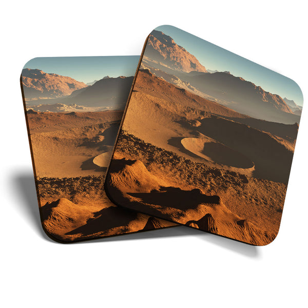 Great Coasters (Set of 2) Square / Glossy Quality Coasters / Tabletop Protection for Any Table Type - Impact Craters Mars Planet  #3382