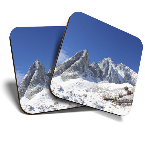 Great Coasters (Set of 2) Square / Glossy Quality Coasters / Tabletop Protection for Any Table Type - Lijiang China Snow Mountain  #3393