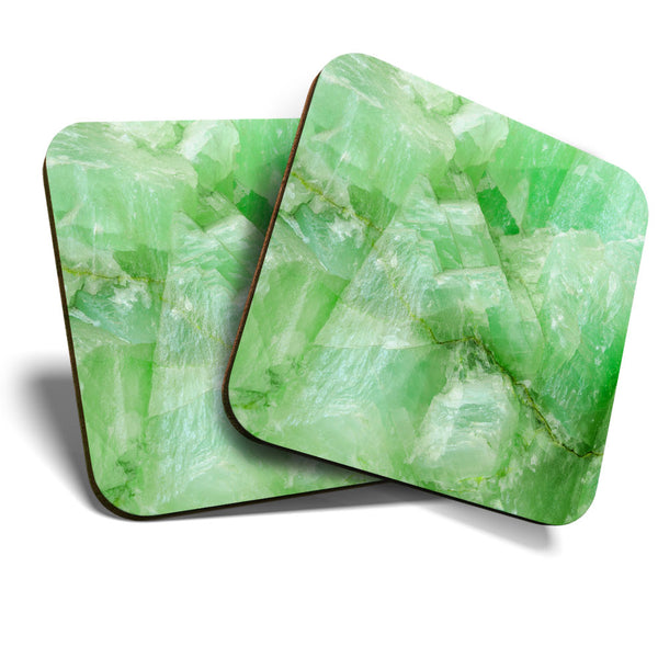 Great Coasters (Set of 2) Square / Glossy Quality Coasters / Tabletop Protection for Any Table Type - Jade Stone Effect Birthstone  #3394