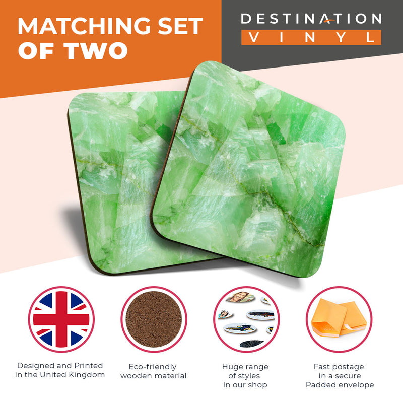 Great Coasters (Set of 2) Square / Glossy Quality Coasters / Tabletop Protection for Any Table Type - Jade Stone Effect Birthstone