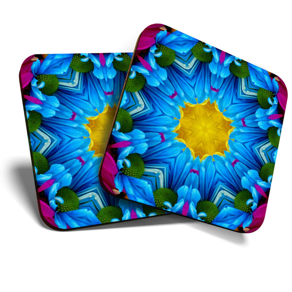 Great Coasters (Set of 2) Square / Glossy Quality Coasters / Tabletop Protection for Any Table Type - Pretty Kaleidoscope Flower  #3396