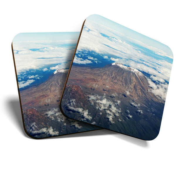 Great Coasters (Set of 2) Square / Glossy Quality Coasters / Tabletop Protection for Any Table Type - Kilimanjaro Tanzania Africa  #3398