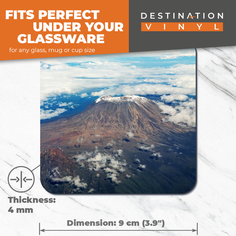 Great Coasters (Set of 2) Square / Glossy Quality Coasters / Tabletop Protection for Any Table Type - Kilimanjaro Tanzania Africa