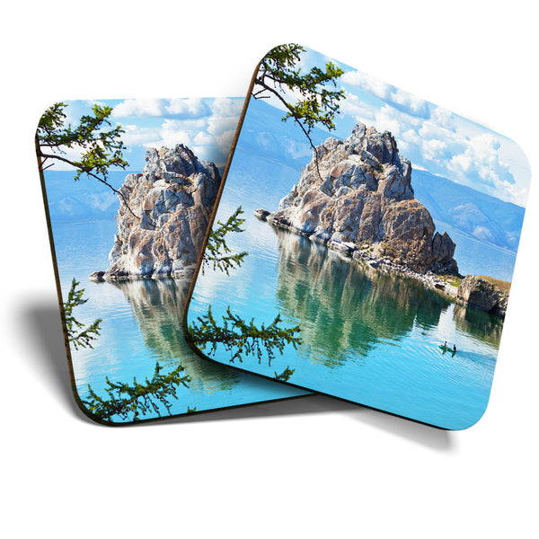 Great Coasters (Set of 2) Square / Glossy Quality Coasters / Tabletop Protection for Any Table Type - Lake Baikal Olkhon Russia  #3407