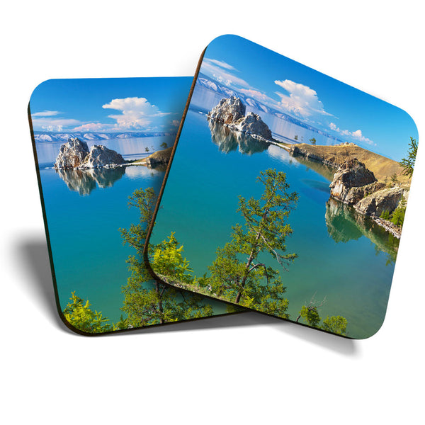 Great Coasters (Set of 2) Square / Glossy Quality Coasters / Tabletop Protection for Any Table Type - Lake Baikal Olkhon Russia  #3408
