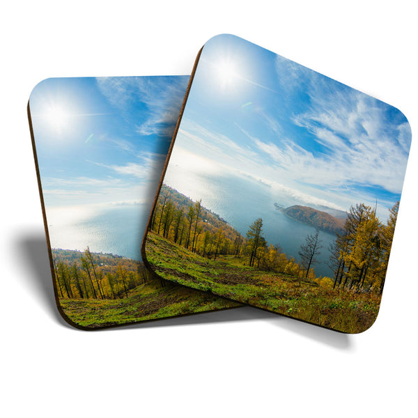 Great Coasters (Set of 2) Square / Glossy Quality Coasters / Tabletop Protection for Any Table Type - Lake Baikal Olkhon Russia  #3409