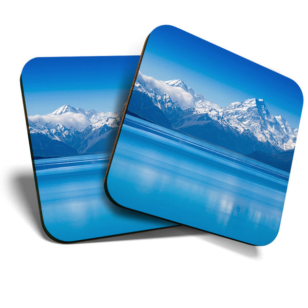 Great Coasters (Set of 2) Square / Glossy Quality Coasters / Tabletop Protection for Any Table Type - Cool Lake Tekapo New Zealand  #3411