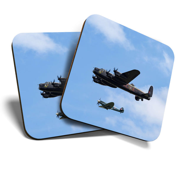 Great Coasters (Set of 2) Square / Glossy Quality Coasters / Tabletop Protection for Any Table Type - Lancaster Bomber Retro Plane  #3413