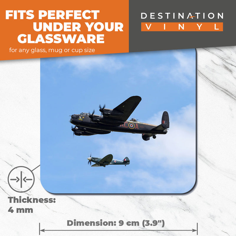 Great Coasters (Set of 2) Square / Glossy Quality Coasters / Tabletop Protection for Any Table Type - Lancaster Bomber Retro Plane