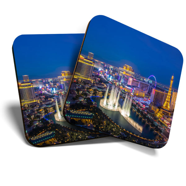 Great Coasters (Set of 2) Square / Glossy Quality Coasters / Tabletop Protection for Any Table Type - Las Vegas Strip USA America  #3416