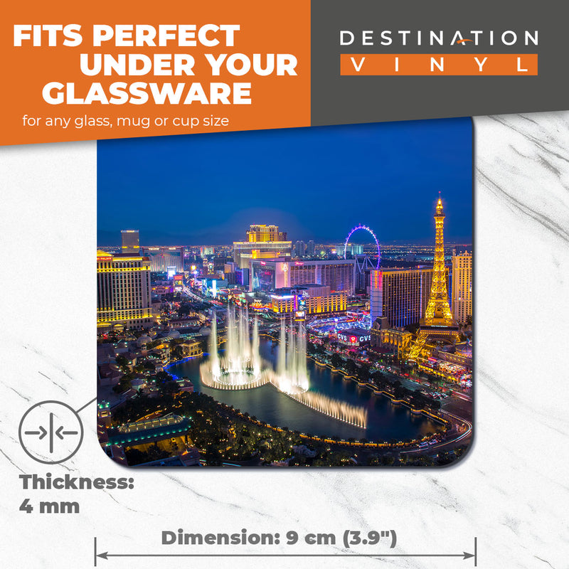 Great Coasters (Set of 2) Square / Glossy Quality Coasters / Tabletop Protection for Any Table Type - Las Vegas Strip USA America