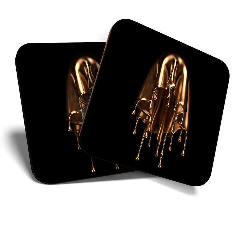 Great Coasters (Set of 2) Square / Glossy Quality Coasters / Tabletop Protection for Any Table Type - Liquid Gold Droplet Fun Art