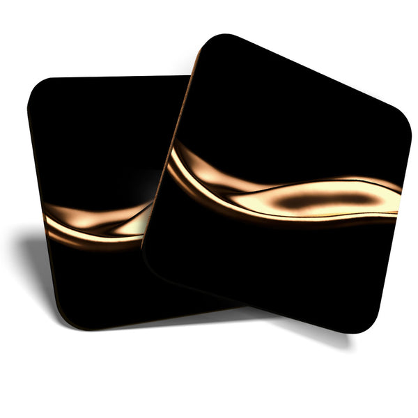 Great Coasters (Set of 2) Square / Glossy Quality Coasters / Tabletop Protection for Any Table Type - Liquid Gold Black Art Deco  #3420
