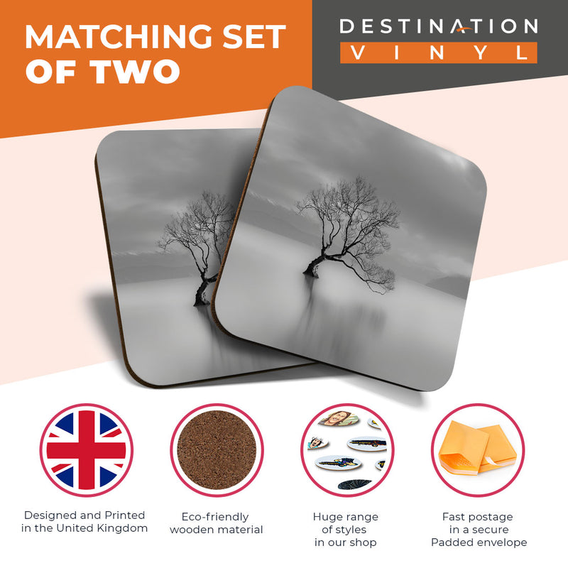 Great Coasters (Set of 2) Square / Glossy Quality Coasters / Tabletop Protection for Any Table Type - Cool Lake Wanaka New Zealand