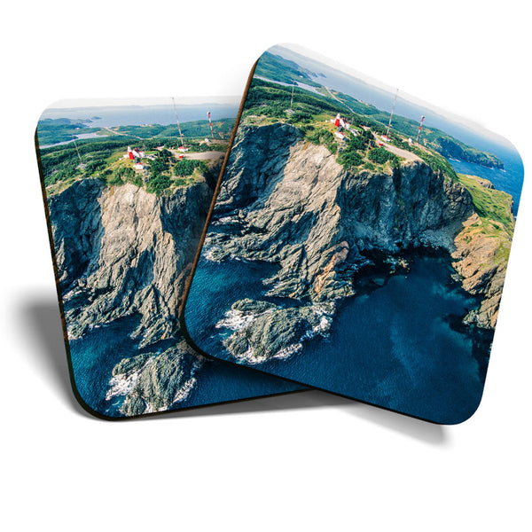 Great Coasters (Set of 2) Square / Glossy Quality Coasters / Tabletop Protection for Any Table Type - Lighthouse Newfoundland Canada  #3426