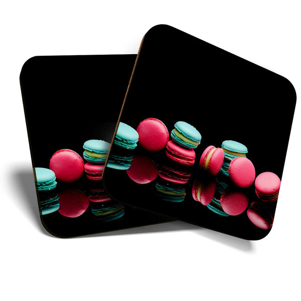 Great Coasters (Set of 2) Square / Glossy Quality Coasters / Tabletop Protection for Any Table Type - Macaron French Macaroon Food  #3435
