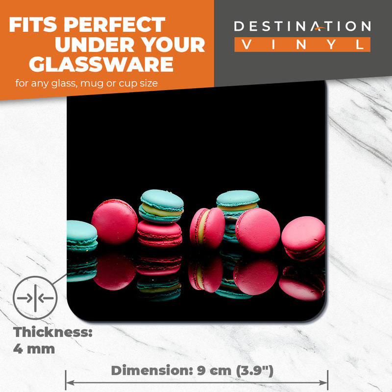 Great Coasters (Set of 2) Square / Glossy Quality Coasters / Tabletop Protection for Any Table Type - Macaron French Macaroon Food