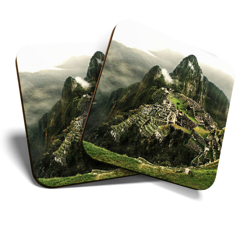 Great Coasters (Set of 2) Square / Glossy Quality Coasters / Tabletop Protection for Any Table Type - Machu Picchu Peru Andes Inca