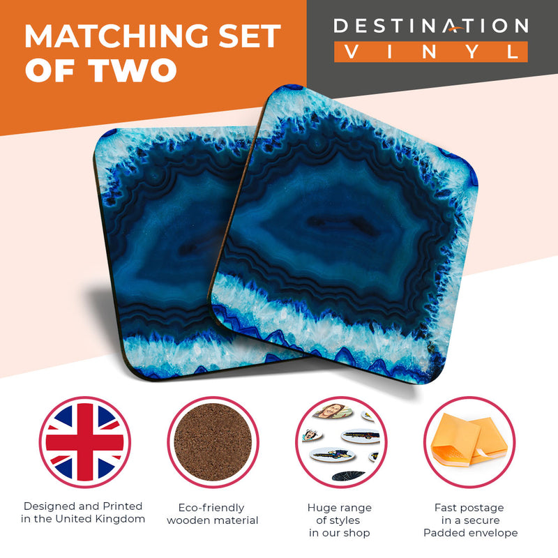Great Coasters (Set of 2) Square / Glossy Quality Coasters / Tabletop Protection for Any Table Type - Macro Agate Geode Science