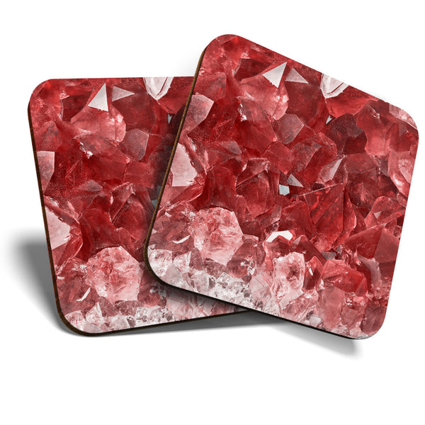 Great Coasters (Set of 2) Square / Glossy Quality Coasters / Tabletop Protection for Any Table Type - Cool Macro Red Ruby Stones  #3439
