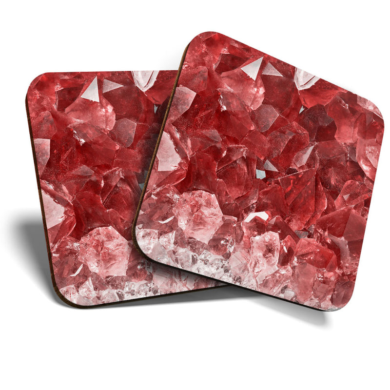 Great Coasters (Set of 2) Square / Glossy Quality Coasters / Tabletop Protection for Any Table Type - Cool Macro Red Ruby Stones