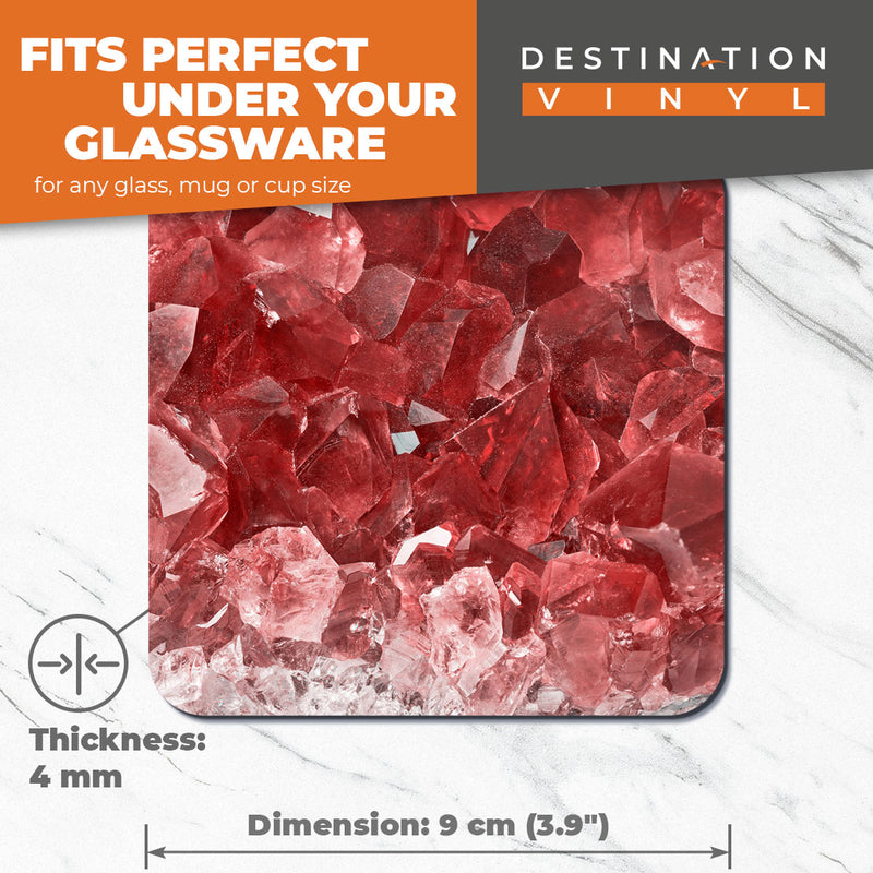 Great Coasters (Set of 2) Square / Glossy Quality Coasters / Tabletop Protection for Any Table Type - Cool Macro Red Ruby Stones