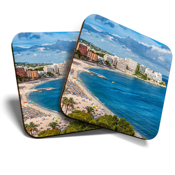 Great Coasters (Set of 2) Square / Glossy Quality Coasters / Tabletop Protection for Any Table Type - Magaluf Beach Bay Calvia Fun  #3441