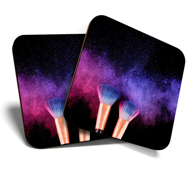Great Coasters (Set of 2) Square / Glossy Quality Coasters / Tabletop Protection for Any Table Type - Makeup Brushes Cosmetics Art  #3443