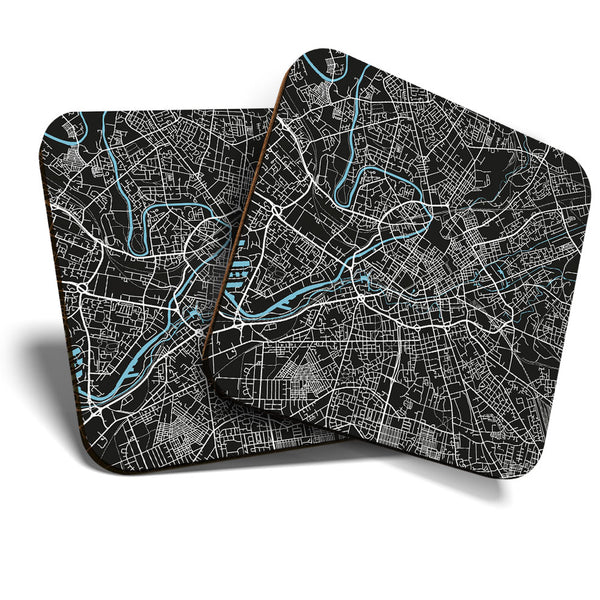 Great Coasters (Set of 2) Square / Glossy Quality Coasters / Tabletop Protection for Any Table Type - Manchester Urban Street Map  #3447