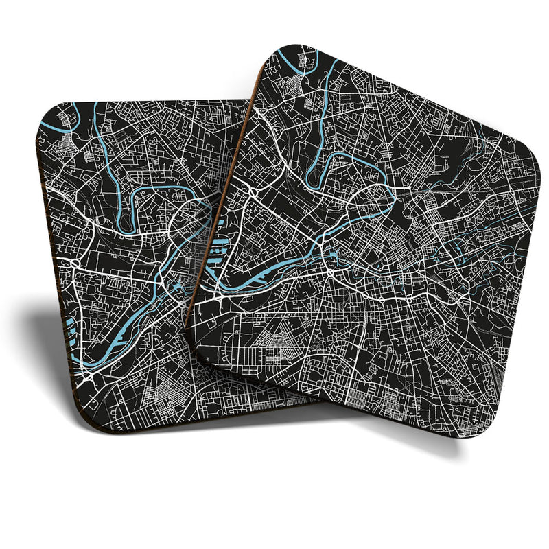 Great Coasters (Set of 2) Square / Glossy Quality Coasters / Tabletop Protection for Any Table Type - Manchester Urban Street Map