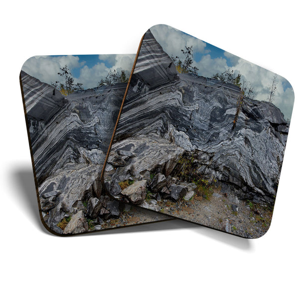 Great Coasters (Set of 2) Square / Glossy Quality Coasters / Tabletop Protection for Any Table Type - Marble Ruskeala Park Russia  #3455