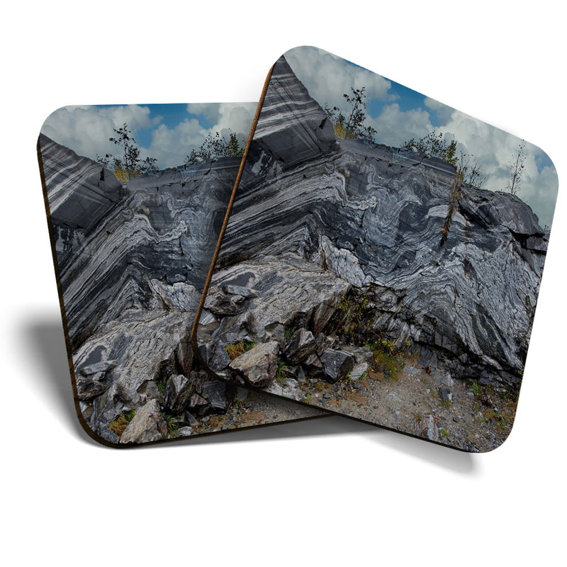 Great Coasters (Set of 2) Square / Glossy Quality Coasters / Tabletop Protection for Any Table Type - Marble Ruskeala Park Russia