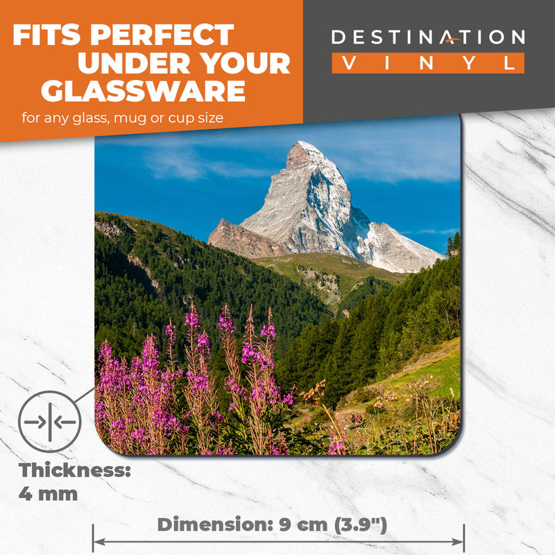 Great Coasters (Set of 2) Square / Glossy Quality Coasters / Tabletop Protection for Any Table Type - Matterhorn Mountain Zermatt
