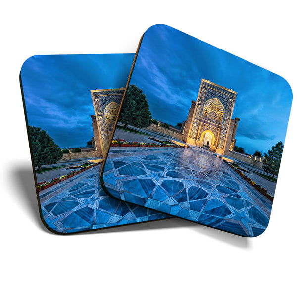 Great Coasters (Set of 2) Square / Glossy Quality Coasters / Tabletop Protection for Any Table Type - Mausoleum Gur-e-Amir Building  #3461