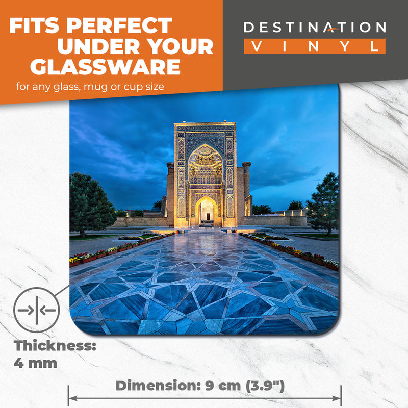 Great Coasters (Set of 2) Square / Glossy Quality Coasters / Tabletop Protection for Any Table Type - Mausoleum Gur-e-Amir Building