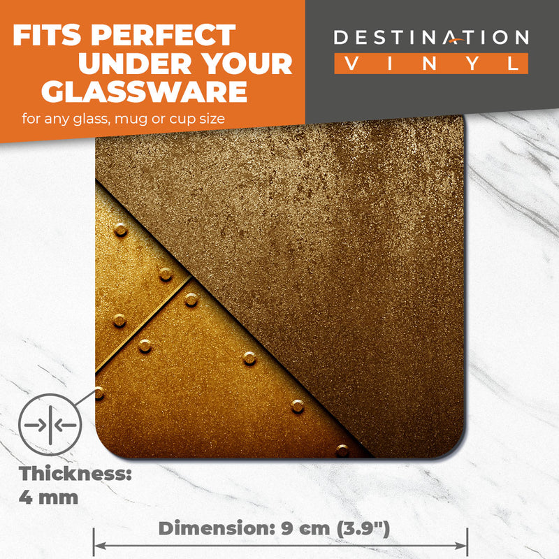 Great Coasters (Set of 2) Square / Glossy Quality Coasters / Tabletop Protection for Any Table Type - Brown Rusty Metal Effect