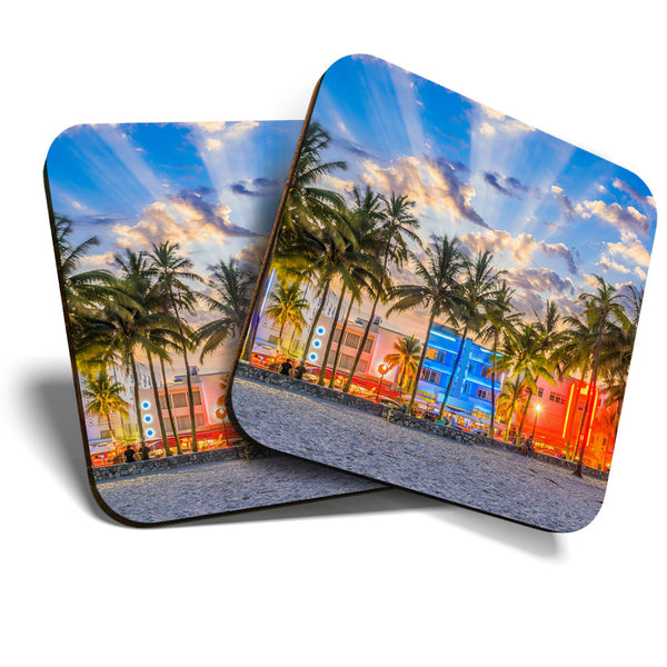 Great Coasters (Set of 2) Square / Glossy Quality Coasters / Tabletop Protection for Any Table Type - Miami Beach Florida America  #3464