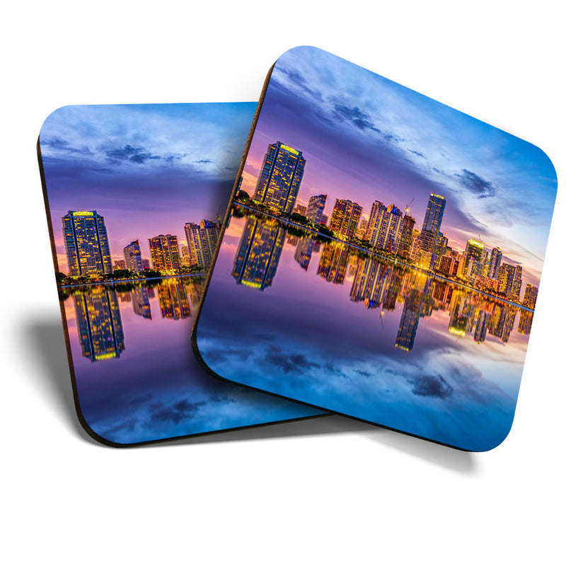 Great Coasters (Set of 2) Square / Glossy Quality Coasters / Tabletop Protection for Any Table Type - Miami City Florida America