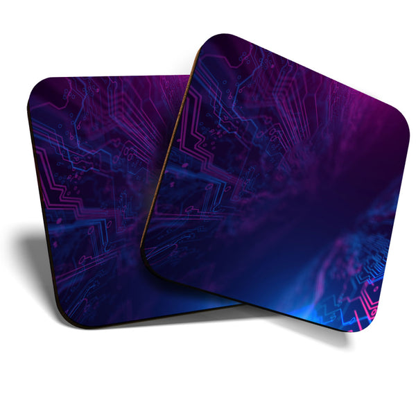 Great Coasters (Set of 2) Square / Glossy Quality Coasters / Tabletop Protection for Any Table Type - Fun Microchip Computer Gamer  #3466