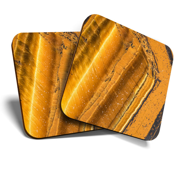 Great Coasters (Set of 2) Square / Glossy Quality Coasters / Tabletop Protection for Any Table Type - Mineral Tiger Eye Quartz  #3471