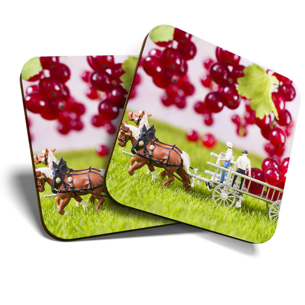 Great Coasters (Set of 2) Square / Glossy Quality Coasters / Tabletop Protection for Any Table Type - Funny Mini Farm Fruit Farmer  #3473