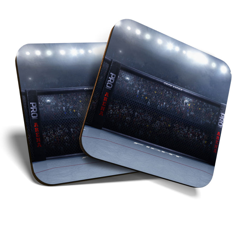 Great Coasters (Set of 2) Square / Glossy Quality Coasters / Tabletop Protection for Any Table Type - MMA Fighting Ring Boxing